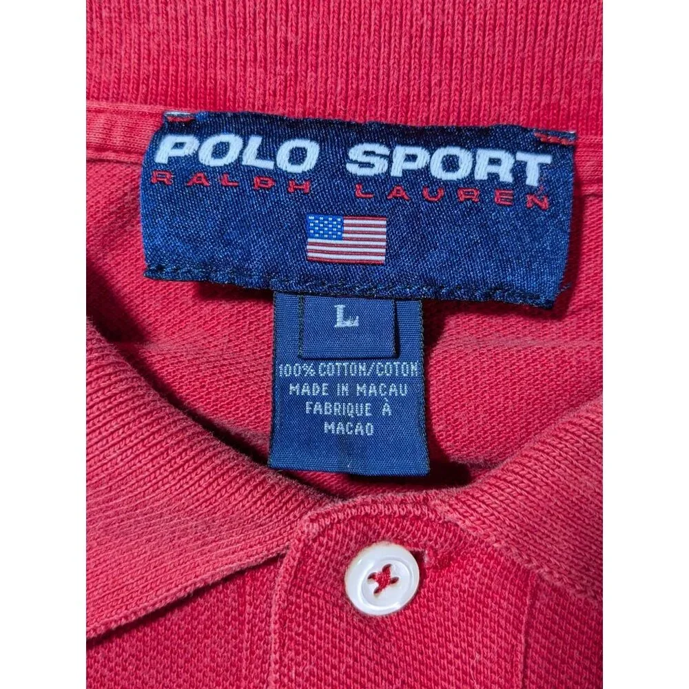 Vintage Ralph Lauren Polo Sport Mens Large Red‎ Short Sleeve Shirt Blue Pony